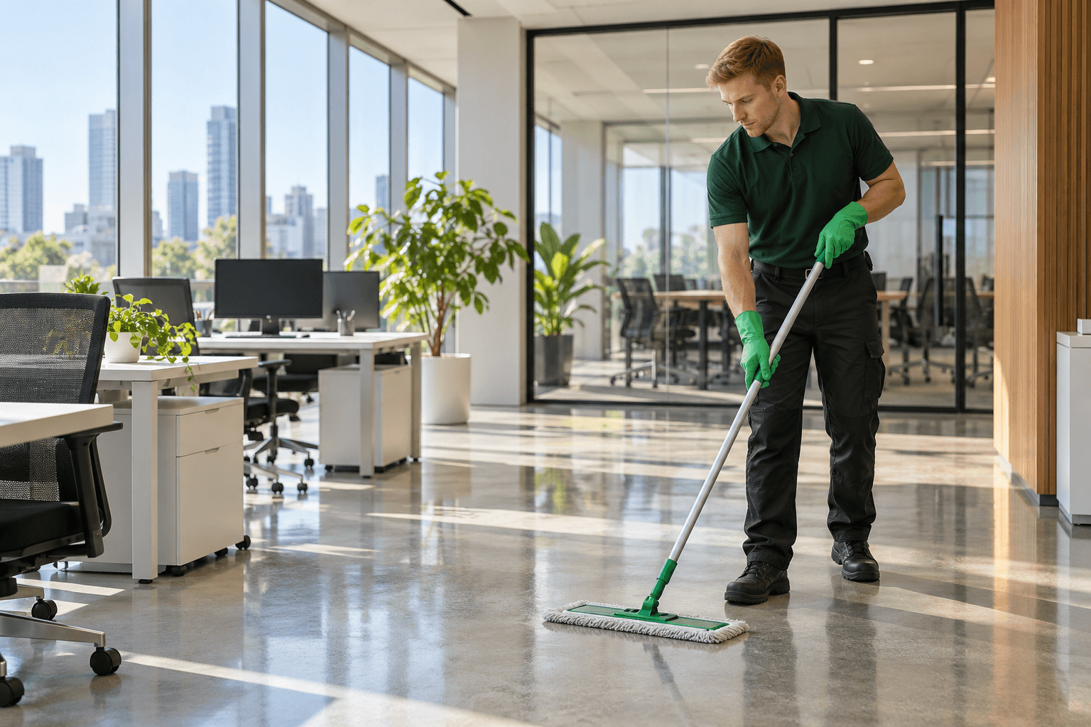 Professional cleaners ready with supplies